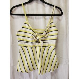 Women's Striped Tie Front Cami Tank Top Yellow Boho Spaghetti Strap‎ Small